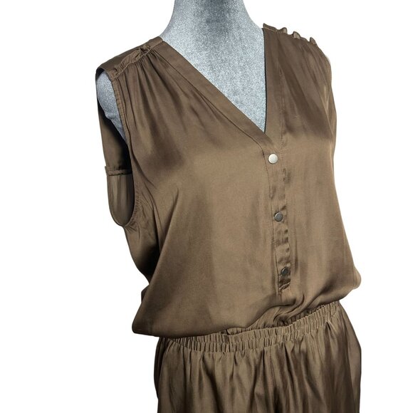 BCBG MAXAZRIA Sleeveless Brown Romper With Snap Buttons & Elastic Waist Small - Picture 2 of 14